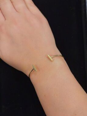 Minimalist Gold plated T Bar Bangle Bracelet | Sleek Stackable Cuff